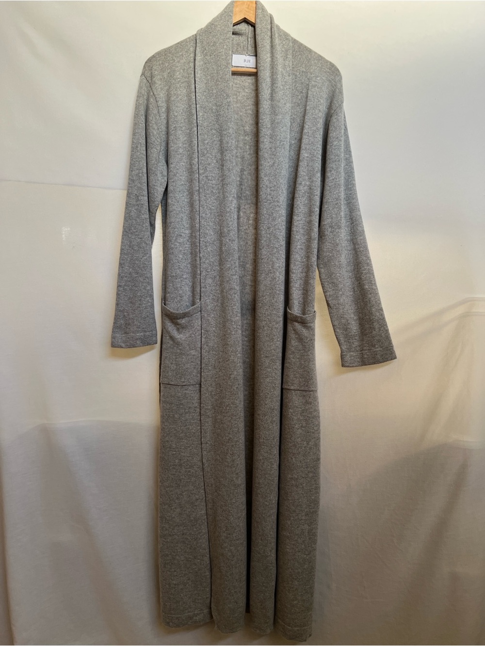 Restoration Hardware 100% Cashmere Long Open-Front Knit Robe in Gray